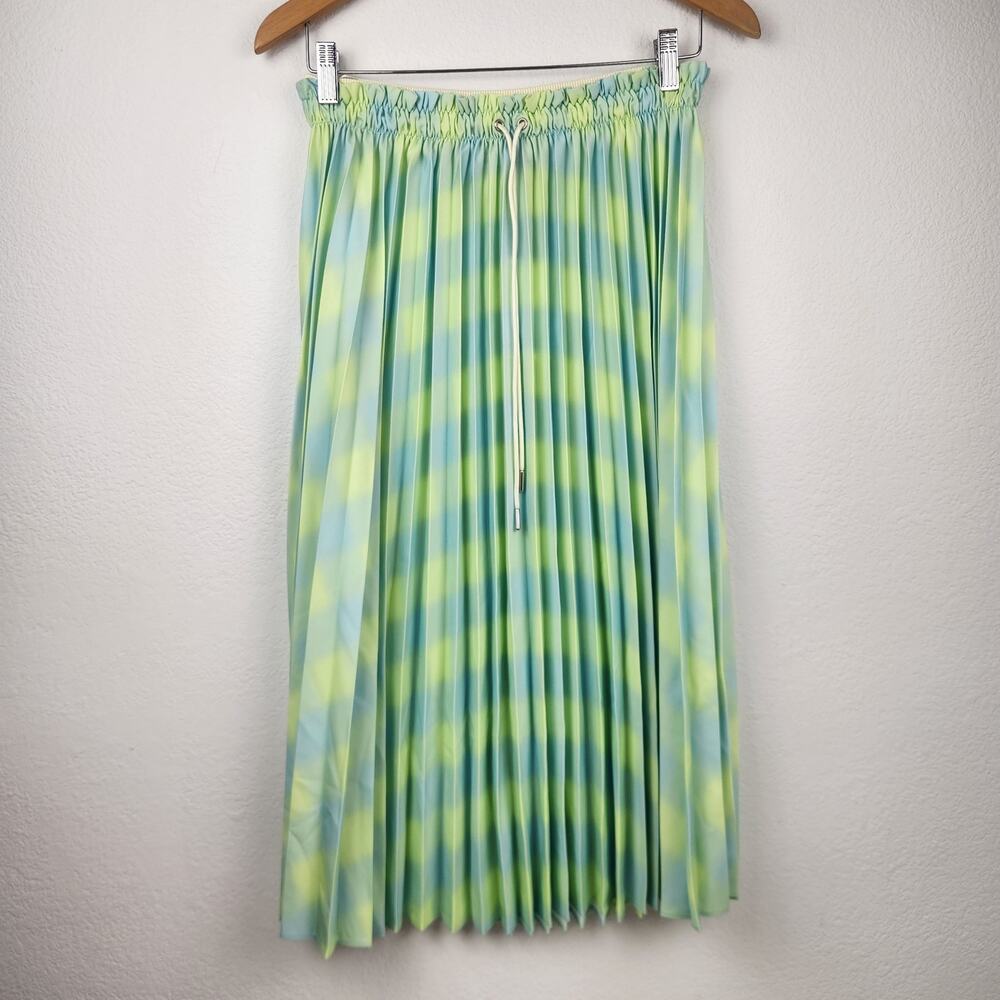 Proenza Schouler Pleated Georgette Midi Skirt Yellow Blue Size Small NWT